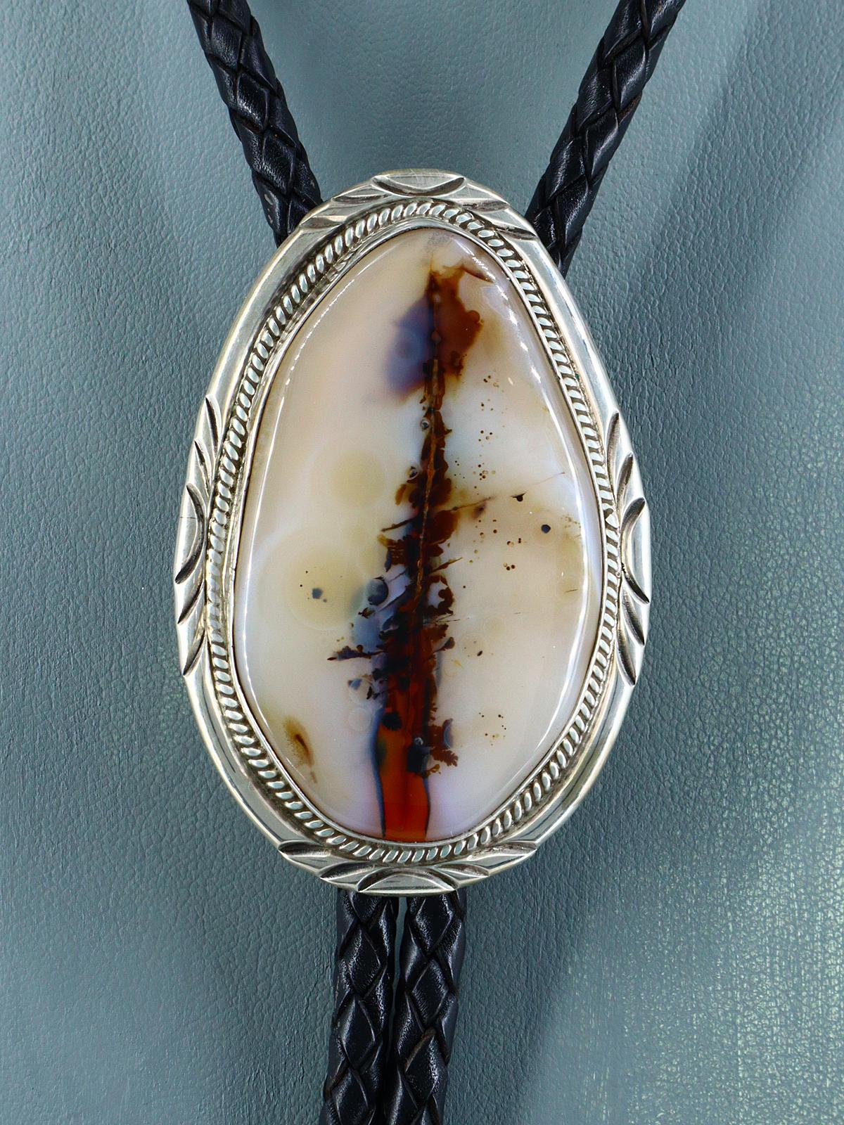Native American Sterling Silver Montana Agate Bolo Tie