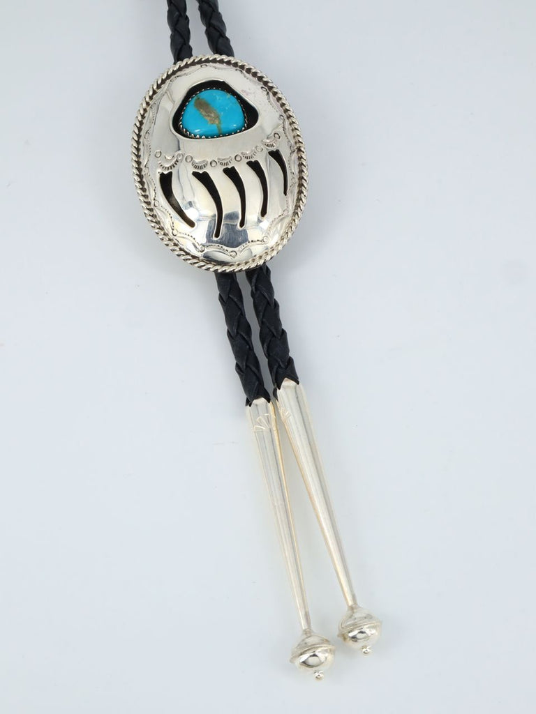 Navajo Sterling Silver Turquoise Shadowbox Bolo Tie - PuebloDirect.com
