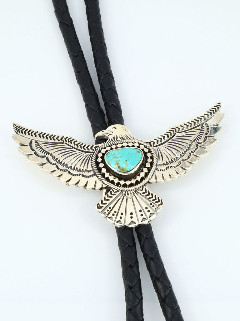 Native American Turquoise Eagle Sterling Silver Bolo Tie - PuebloDirect.com