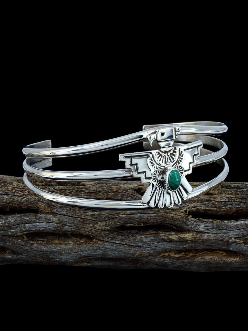 Native American Thunderbird Malachite Cuff Bracelet - PuebloDirect.com