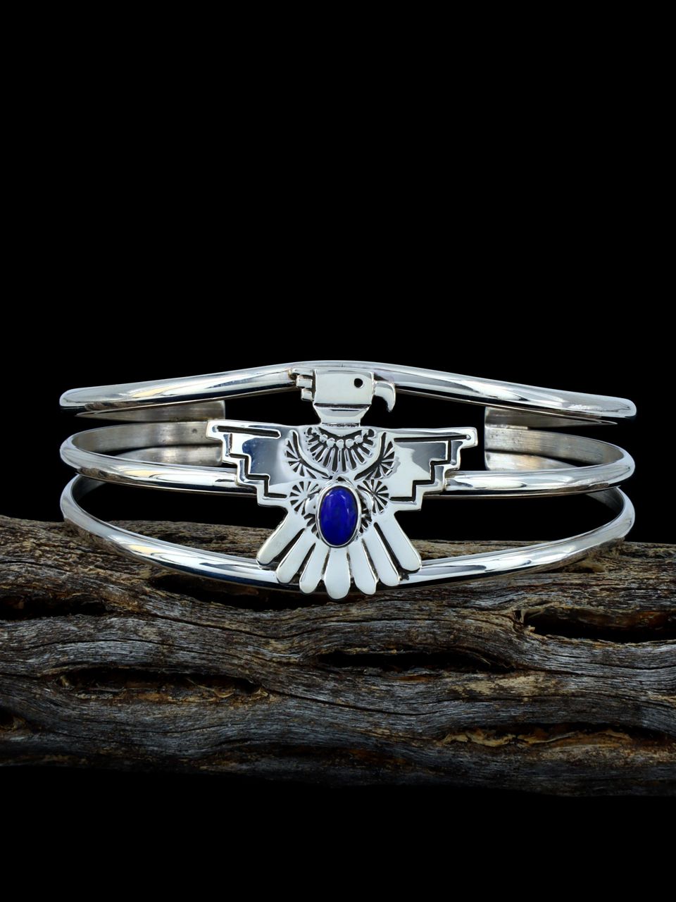 Native American Thunderbird Lapis Cuff Bracelet - PuebloDirect.com
