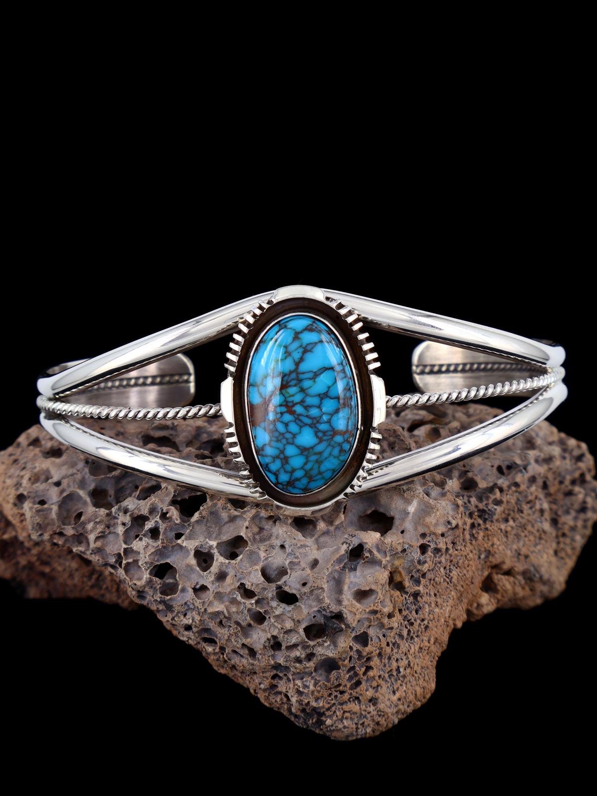 Pulsera de puño de plata de ley turquesa n.º 8 de nativos americanos