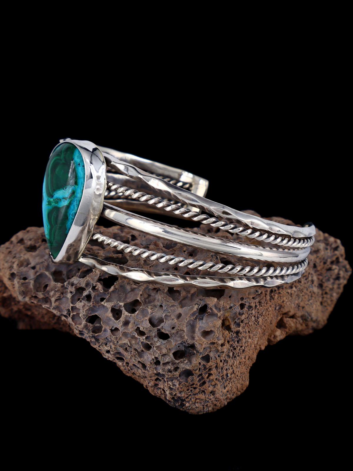 Native American Chrysocolla and Malachite Sterling Silver Cuff Bracelet