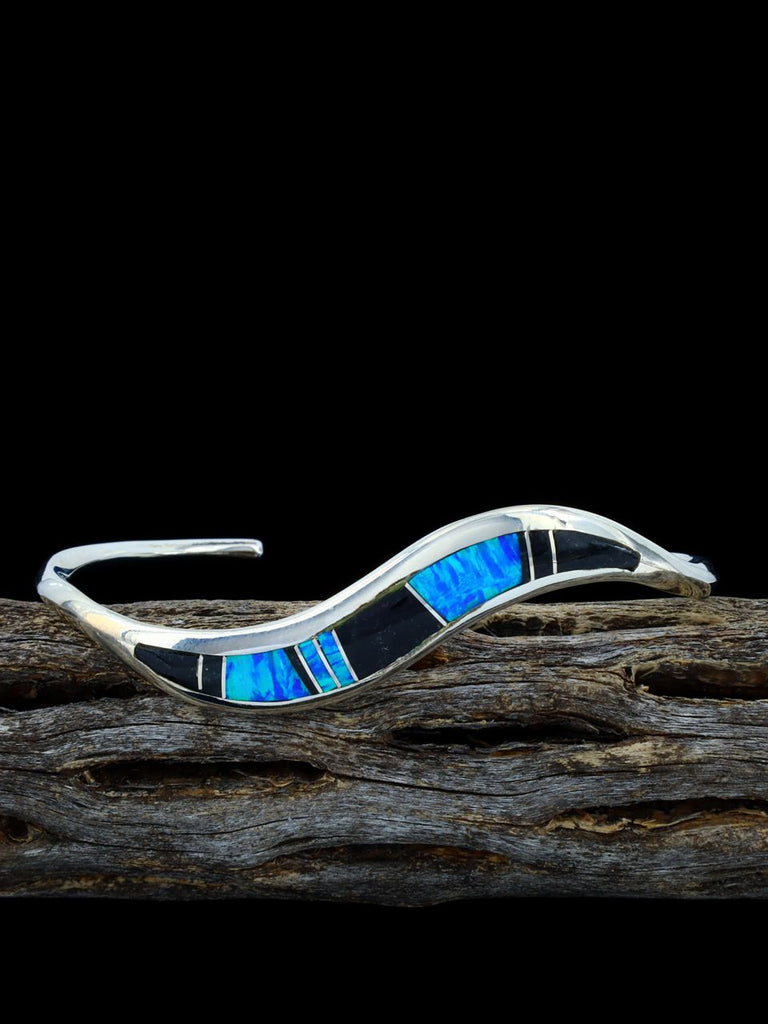 Native American Onyx and Opalite Inlay Cuff Bracelet - PuebloDirect.com