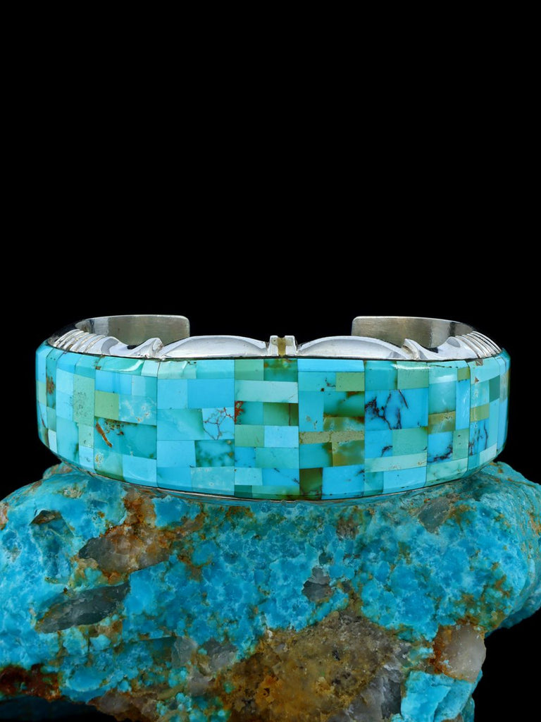 Native American Jewelry Royston Turquoise Inlay Cuff Bracelet - PuebloDirect.com