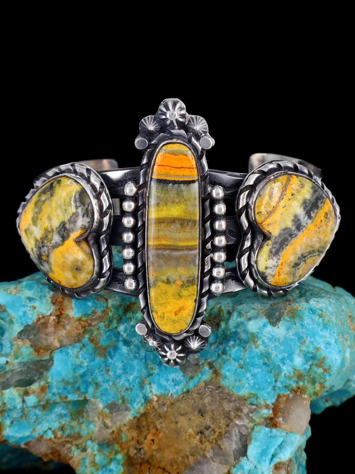 Native American Sterling Silver Bumblebee Jasper Bracelet