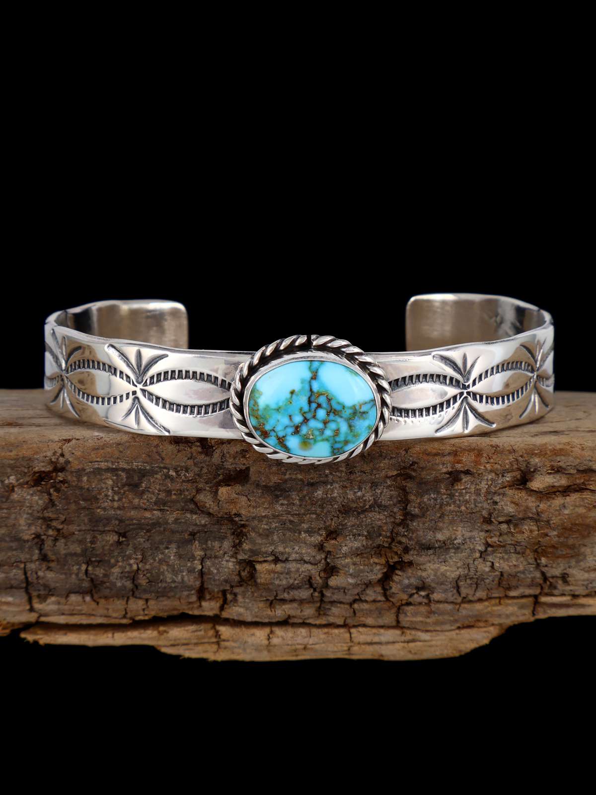 Native American Turquoise Stamped Sterling Silver Bracelet