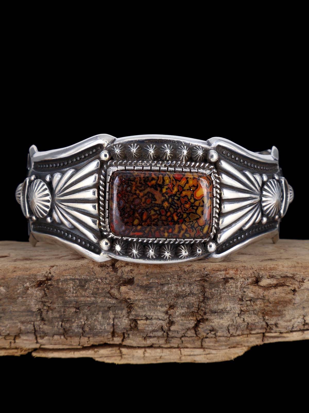 Native American Sterling Silver Jewelry Dinosaur Bone Cuff Bracelet - PuebloDirect.com