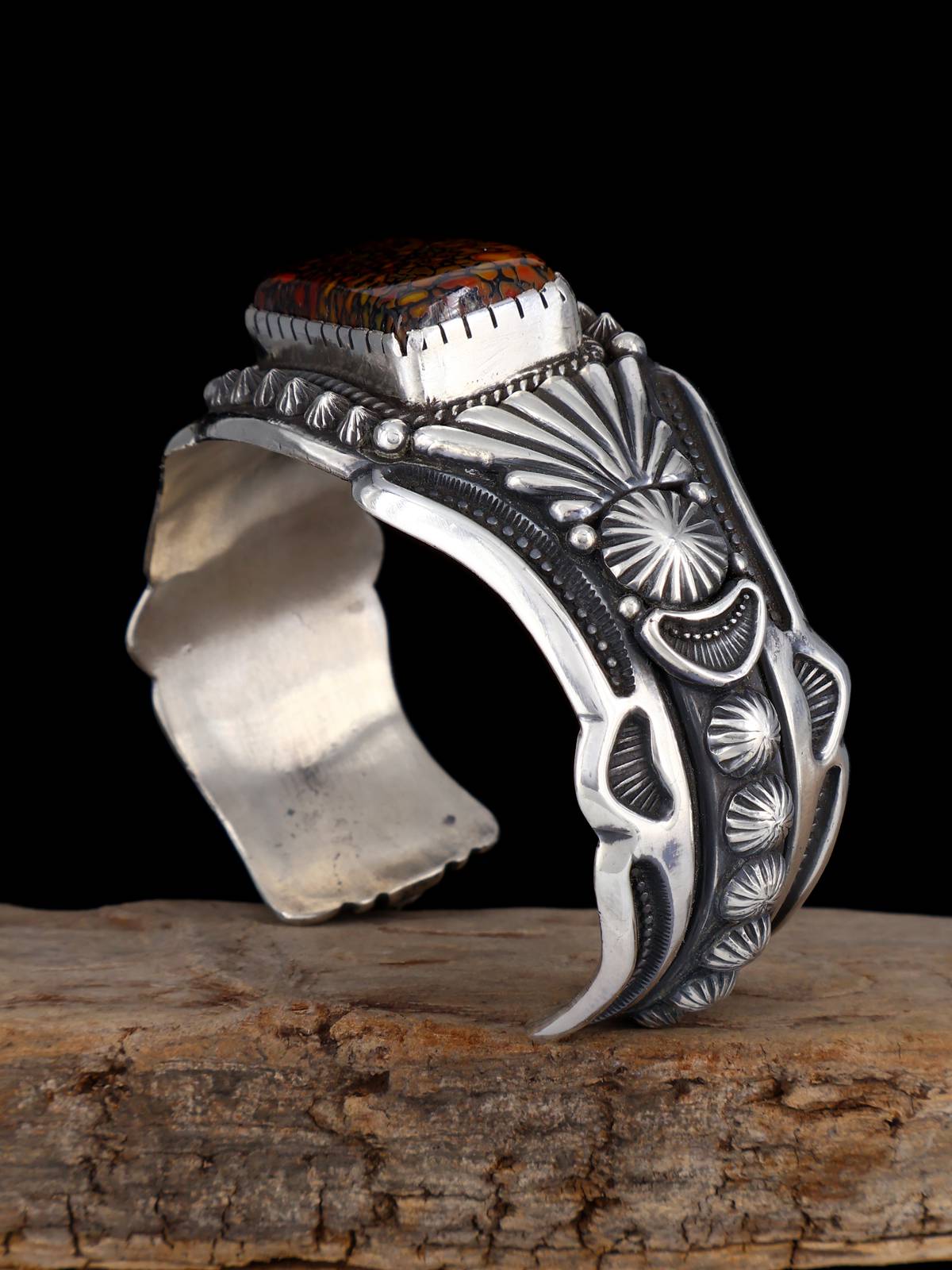 Native American Sterling Silver Jewelry Dinosaur Bone Cuff Bracelet - PuebloDirect.com