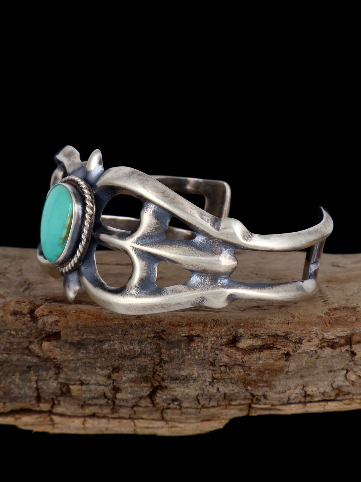 Native American Sterling Silver Sandcast Turquoise Bracelet - PuebloDirect.com
