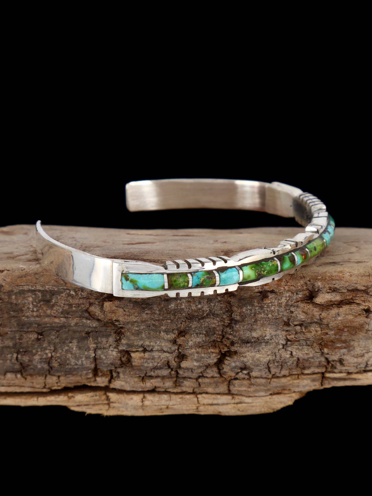 Single Row Zuni Sonoran Gold Turquoise Inlay Bracelet - PuebloDirect.com