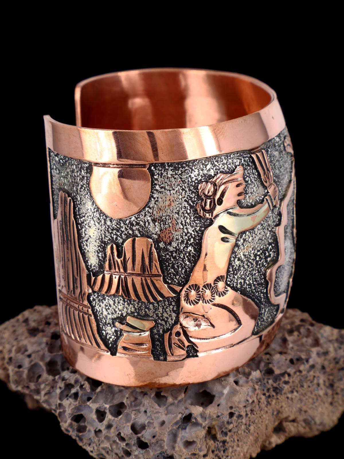 Navajo Copper Pueblo Storyteller Cuff Bracelet - PuebloDirect.com