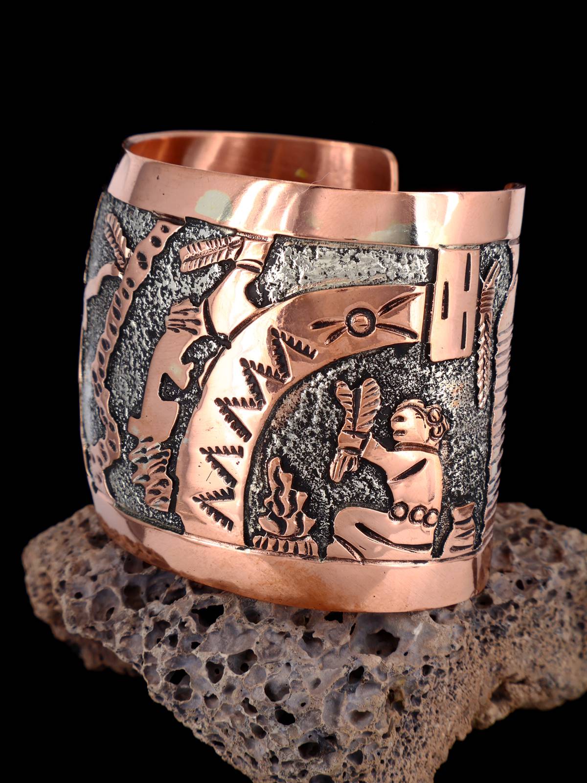 Navajo Copper Pueblo Storyteller Cuff Bracelet - PuebloDirect.com