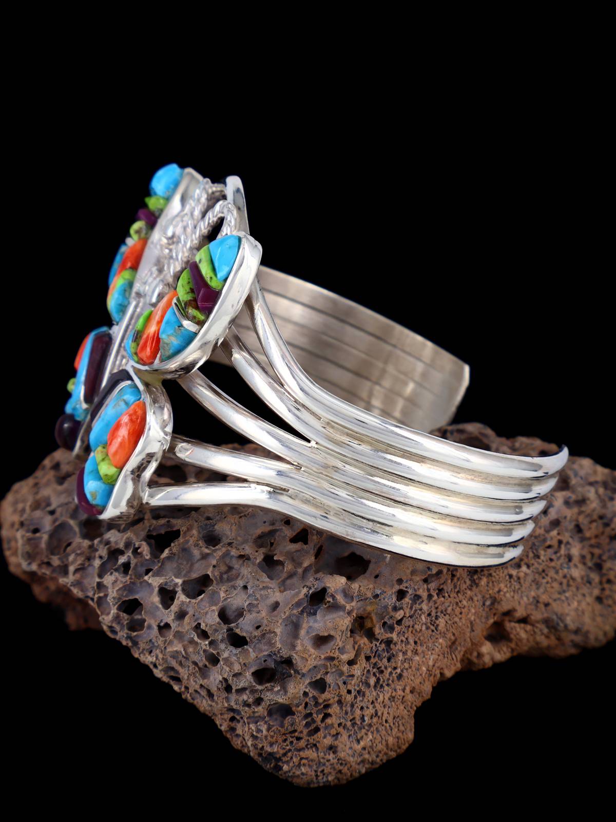 Native American Jewelry Cobblestone Inlay Butterfly Cuff Bracelet - PuebloDirect.com
