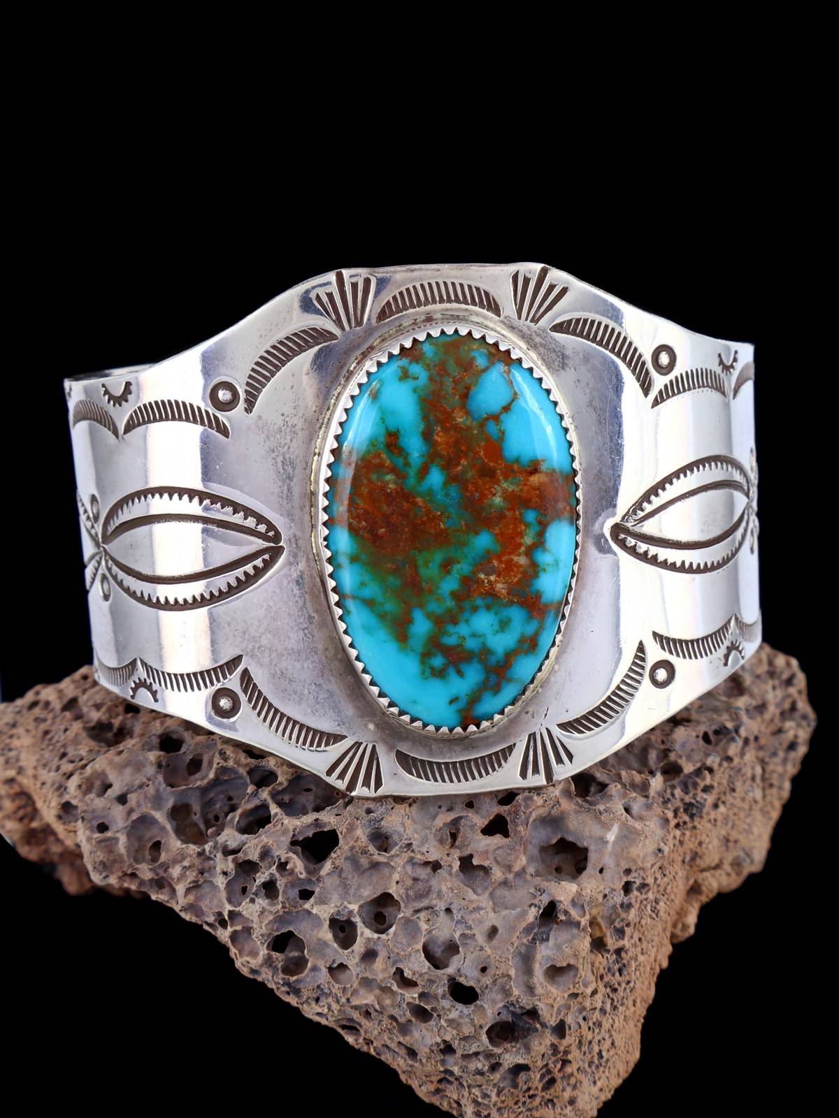 Estate Natural Pilot Mountain Turquoise Sterling Silver Cuff