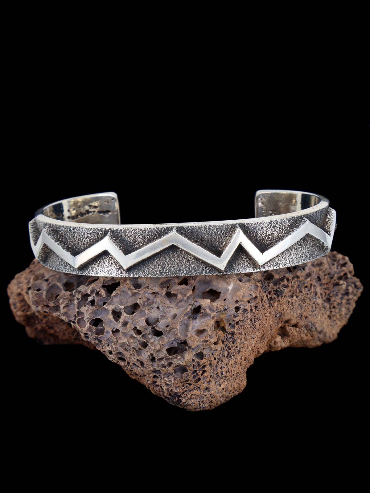 Navajo Tufa Cast Sterling Silver Cuff Bracelet - PuebloDirect.com