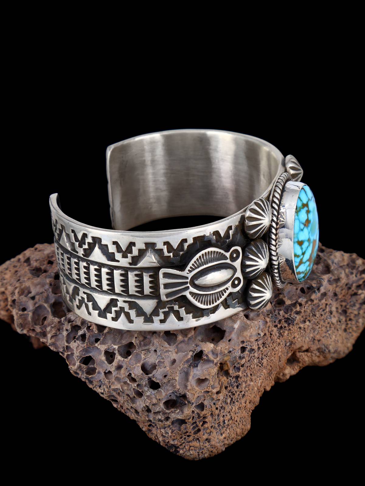 Navajo Jewelry Sterling Silver Kingman Turquoise Bracelet - PuebloDirect.com