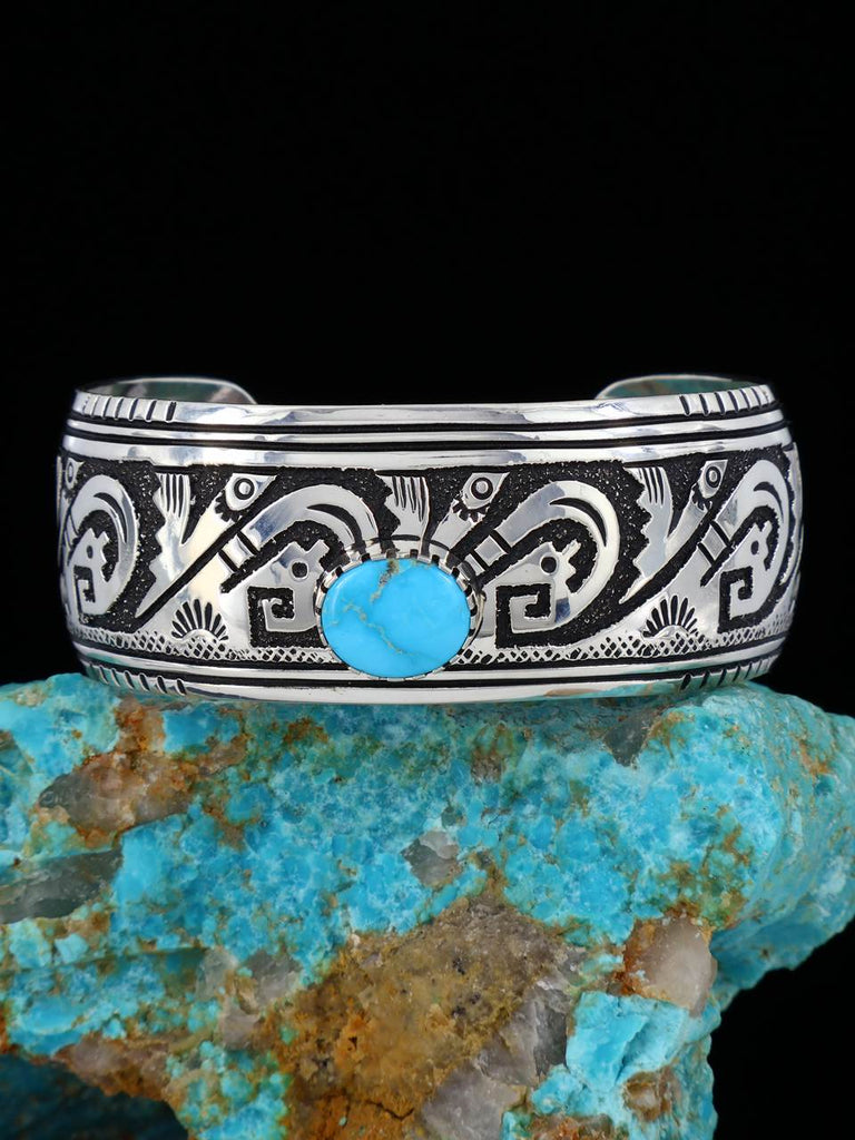 Native American Jewelry Kingman Turquoise Overlay Bracelet - PuebloDirect.com