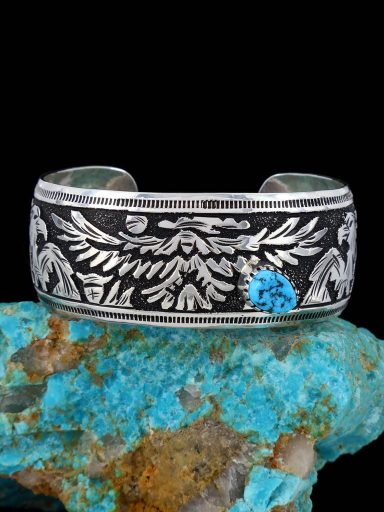 Native American Jewelry Kingman Turquoise Overlay Bracelet - PuebloDirect.com