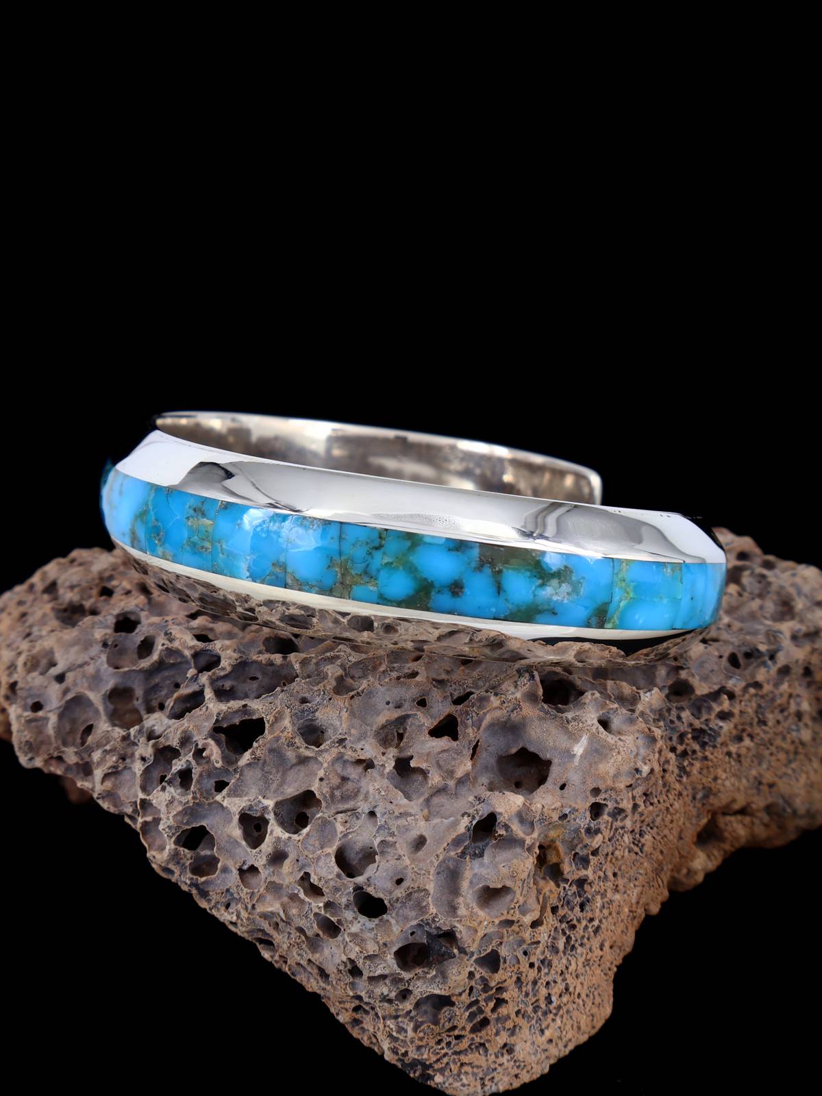 Native American Zuni Turquoise Inlay Cuff Bracelet - PuebloDirect.com