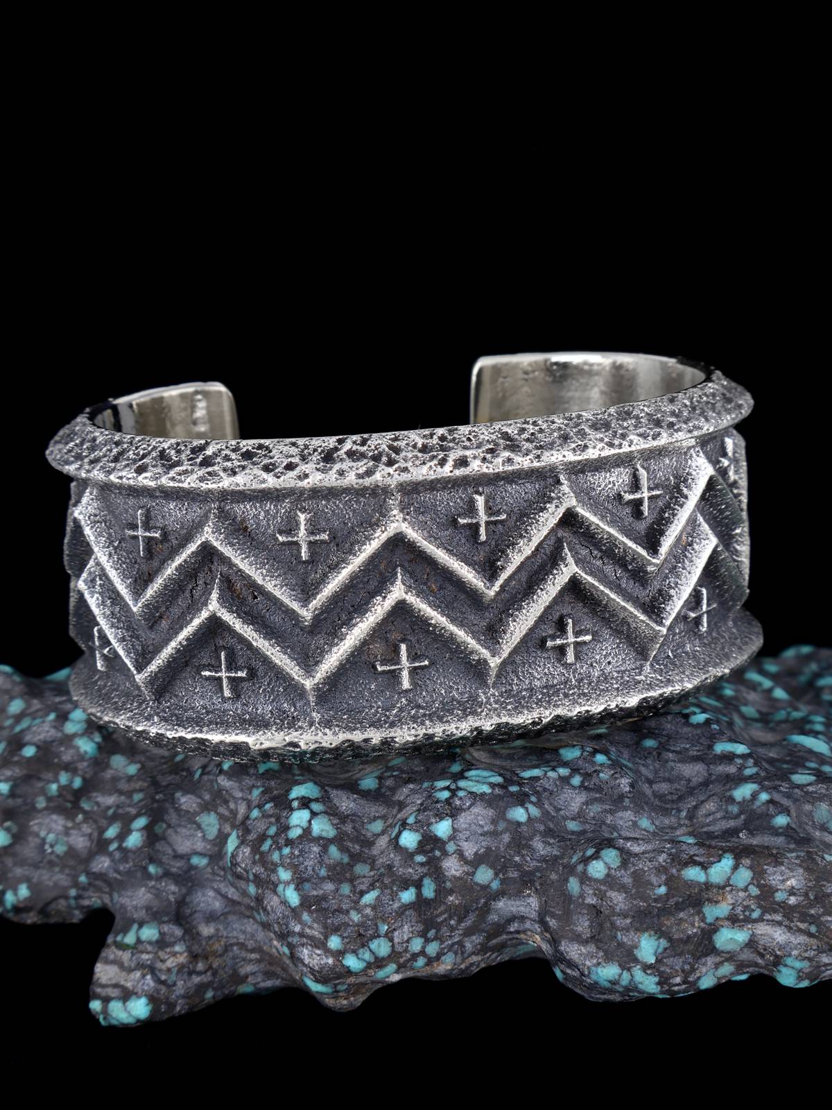 Navajo Tufa Cast Heavy Sterling Silver Cuff Bracelet - PuebloDirect.com