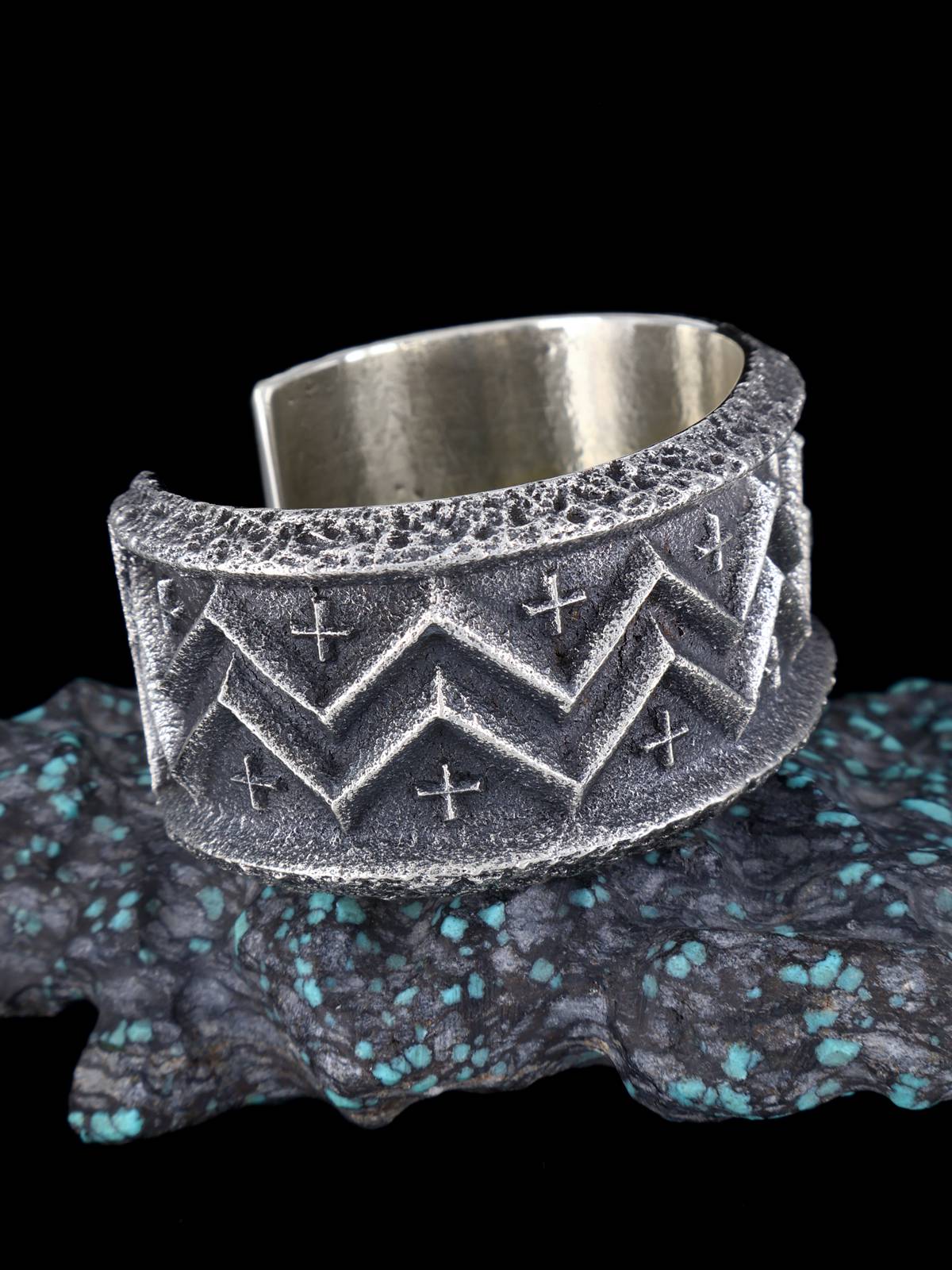 Navajo Tufa Cast Heavy Sterling Silver Cuff Bracelet - PuebloDirect.com