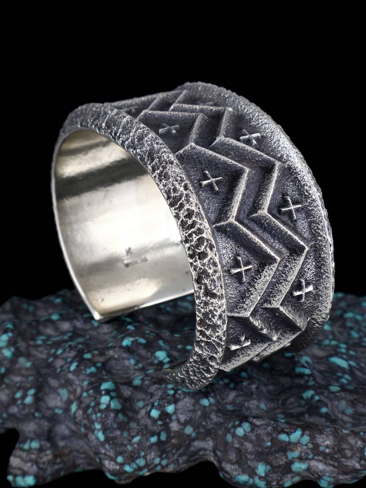 Navajo Tufa Cast Heavy Sterling Silver Cuff Bracelet - PuebloDirect.com