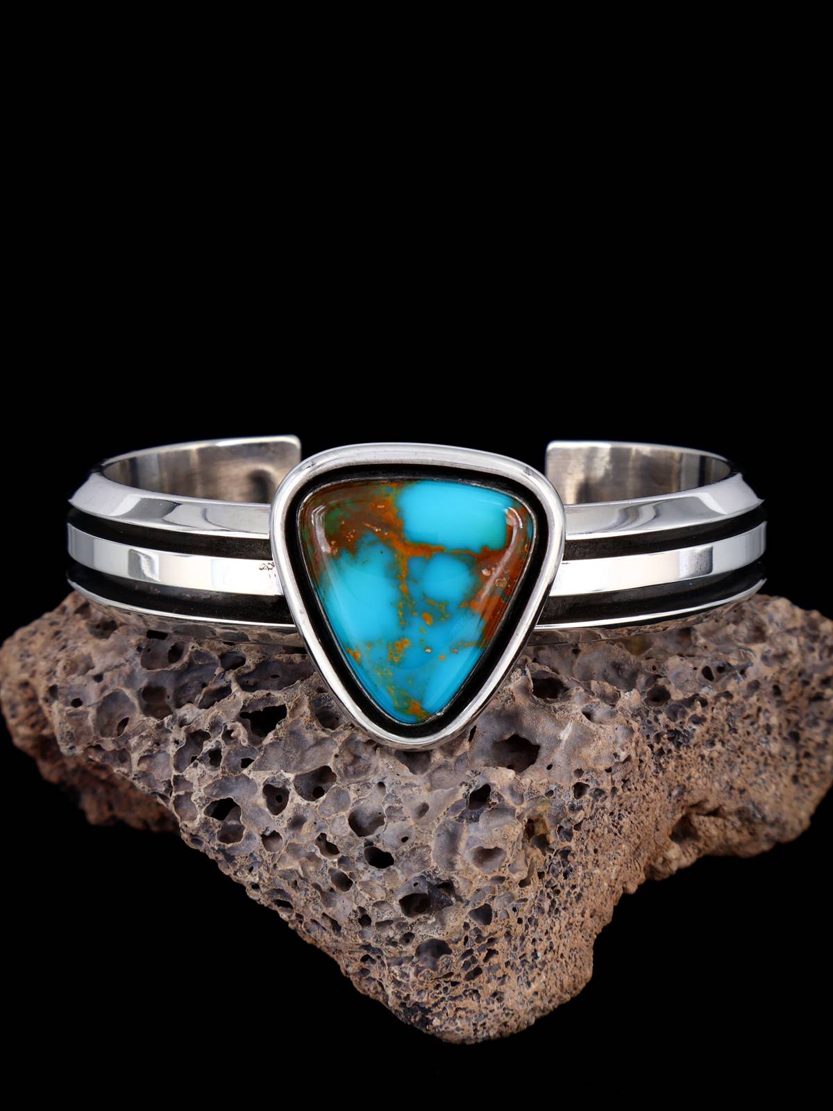 Native American Jewelry Royston Turquoise Sterling Silver Cuff Bracelet - PuebloDirect.com