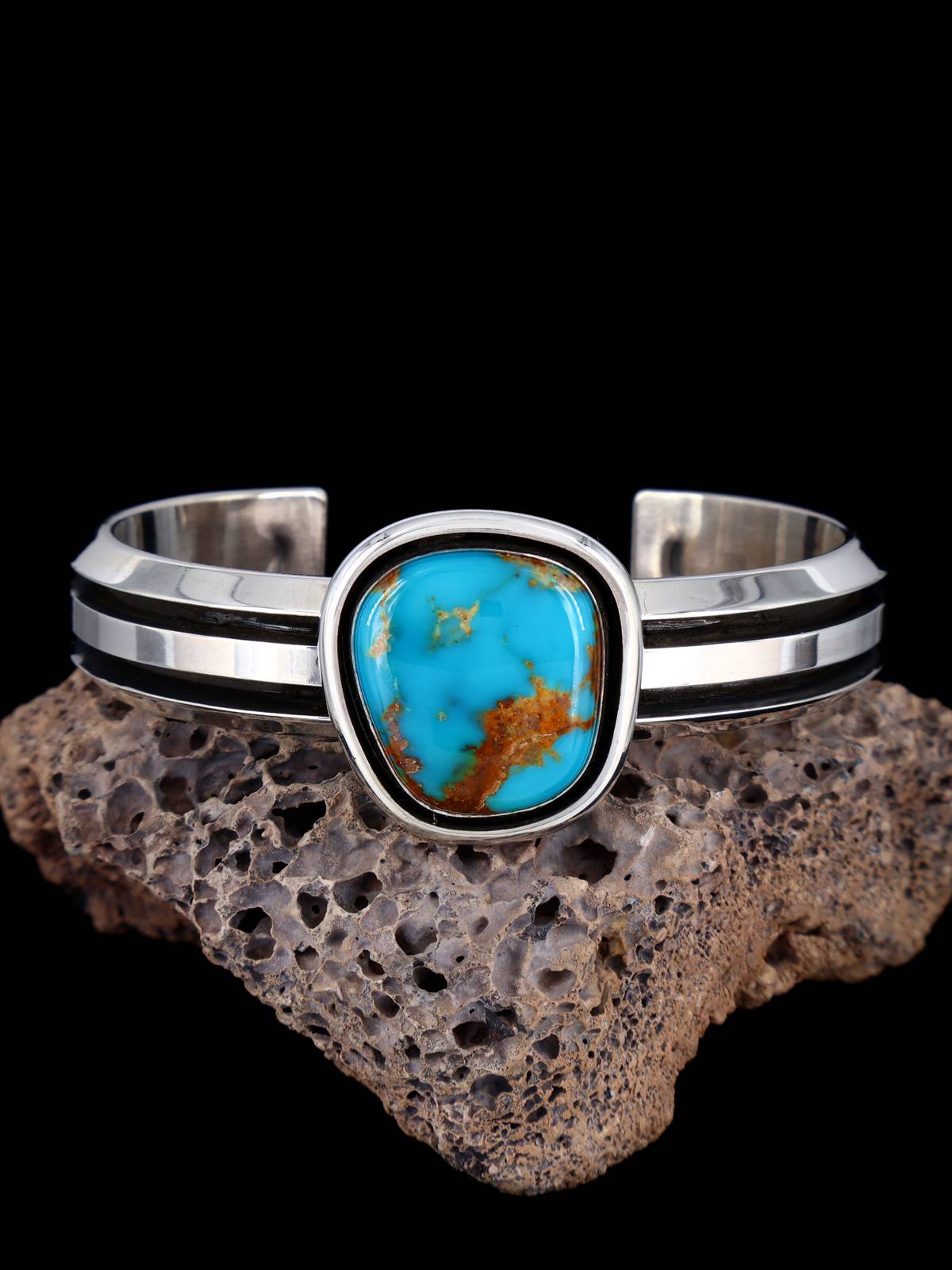 Native American Jewelry Royston Turquoise Sterling Silver Cuff Bracelet - PuebloDirect.com