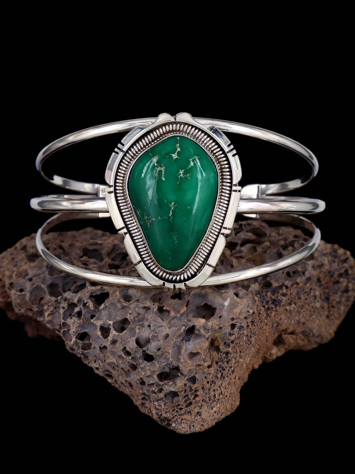 Native American Broken Arrow Variscite Sterling Silver Bracelet - PuebloDirect.com