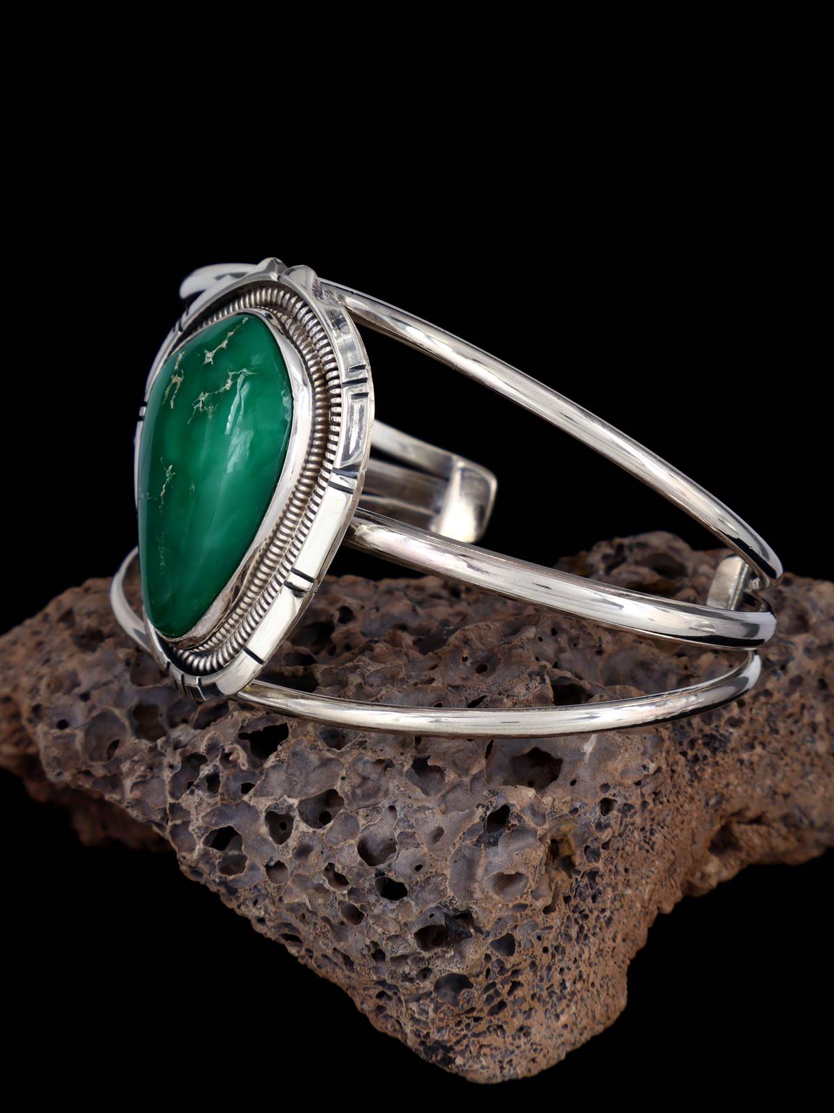 Native American Broken Arrow Variscite Sterling Silver Bracelet - PuebloDirect.com