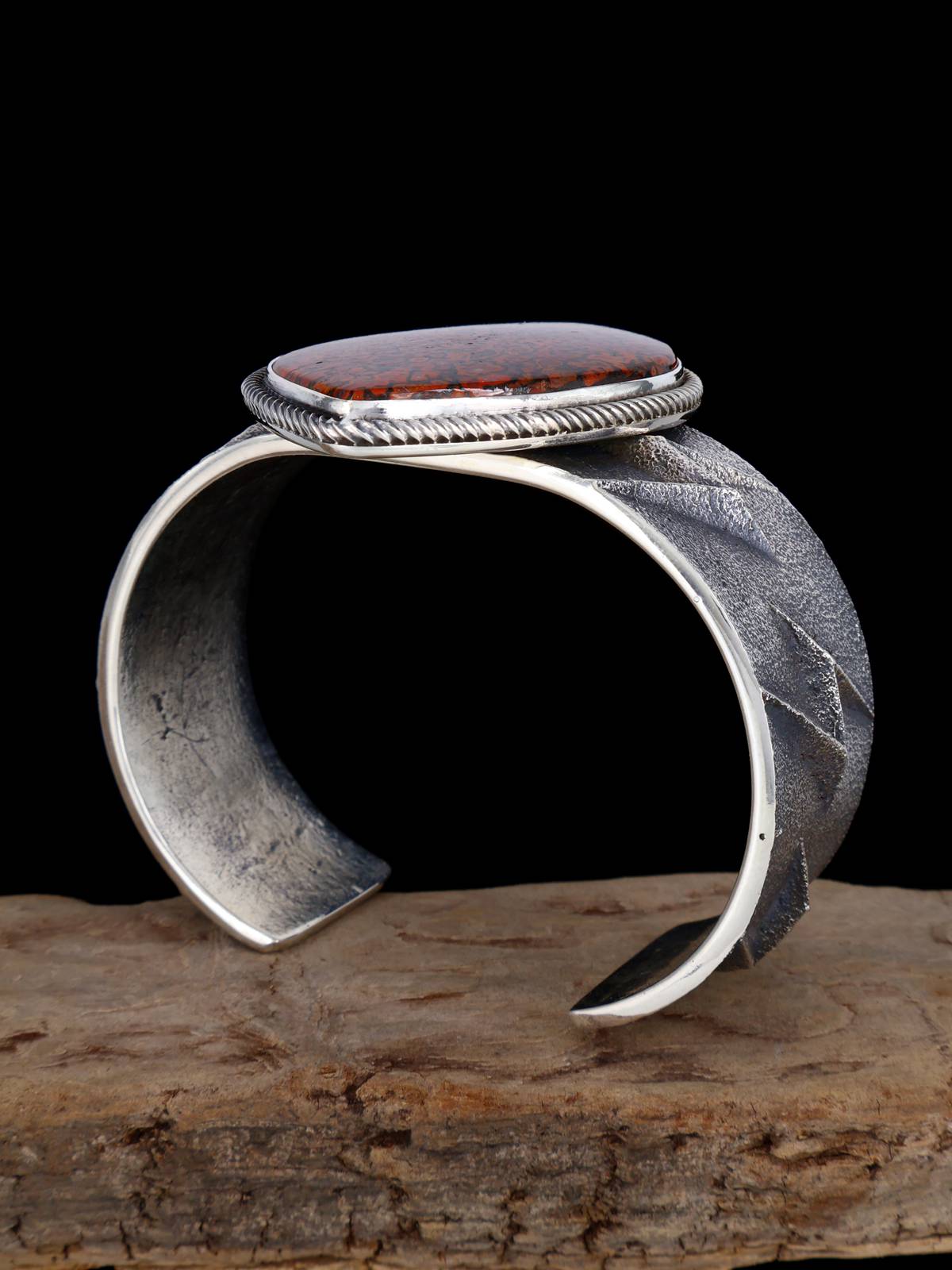 Navajo Tufa Cast Sterling Silver Gem Dinosaur Bone Cuff Bracelet - PuebloDirect.com
