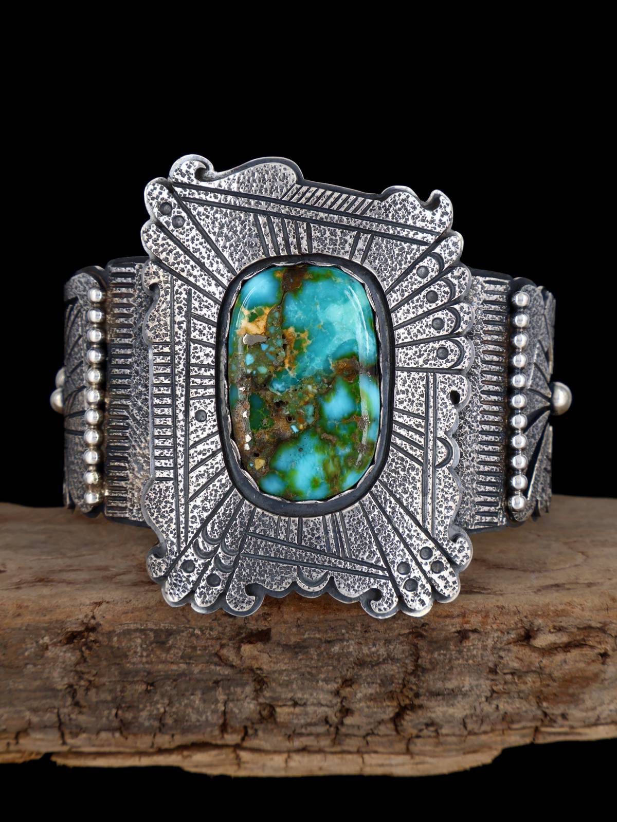 Native American Jewelry Sterling Silver Kingman Turquoise Bracelet - PuebloDirect.com