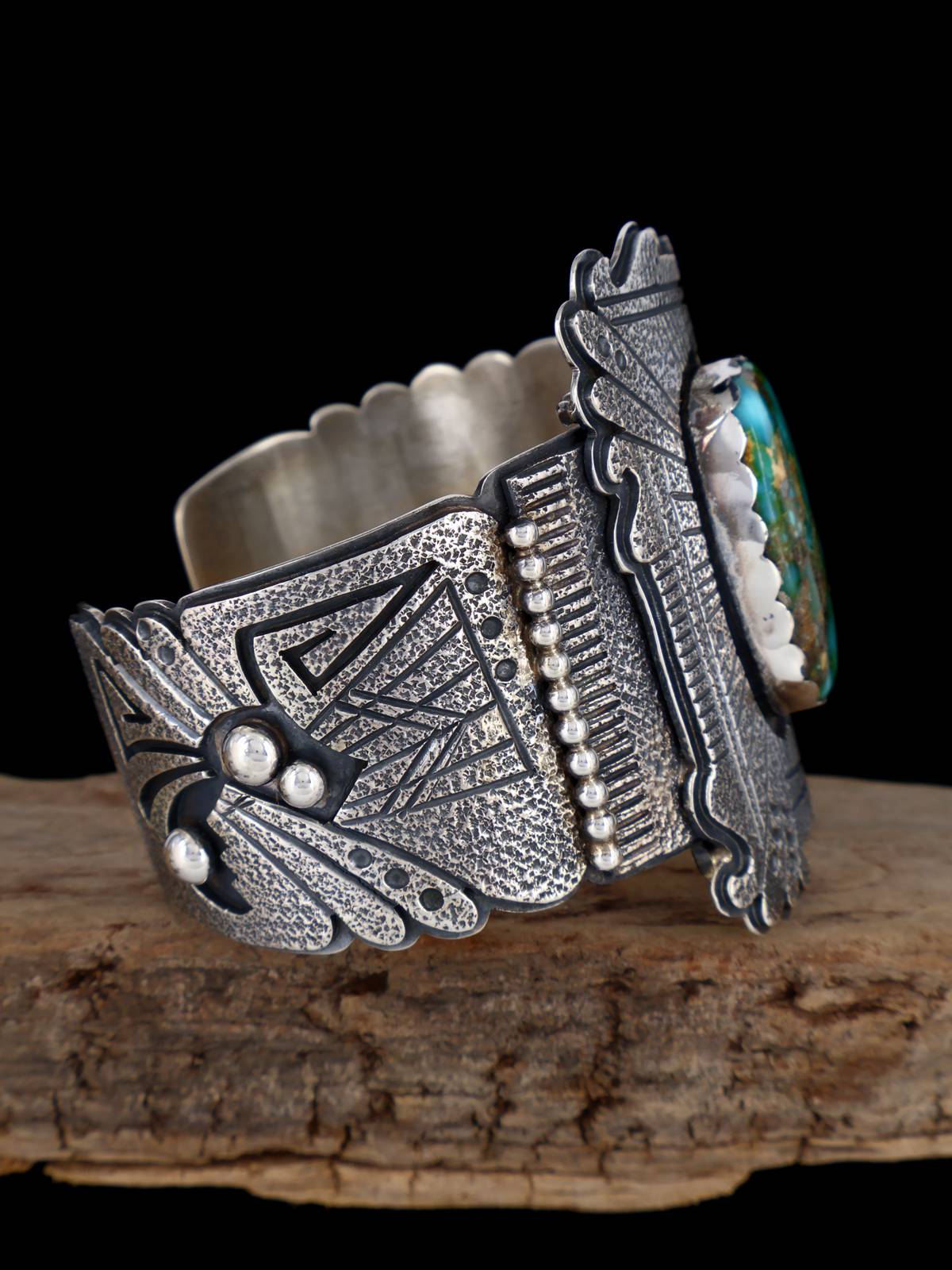 Native American Jewelry Sterling Silver Kingman Turquoise Bracelet - PuebloDirect.com