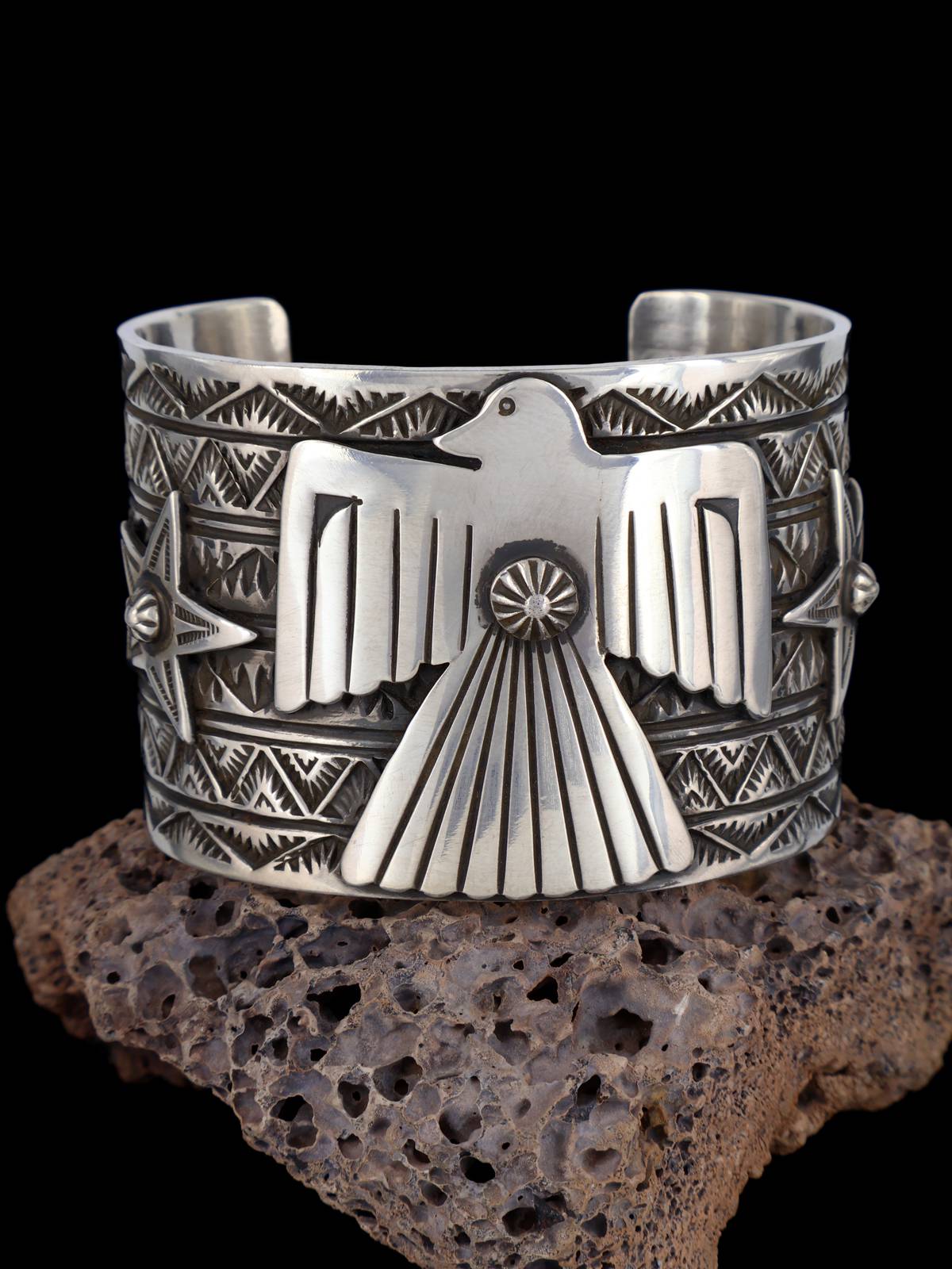 Native American Sterling Silver Thunderbird Cuff Bracelet - PuebloDirect.com