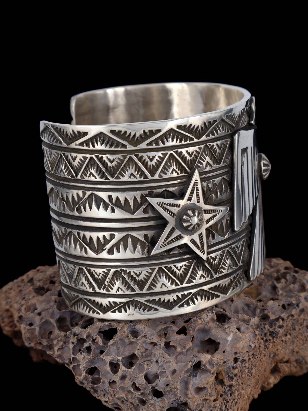 Native American Sterling Silver Thunderbird Cuff Bracelet - PuebloDirect.com