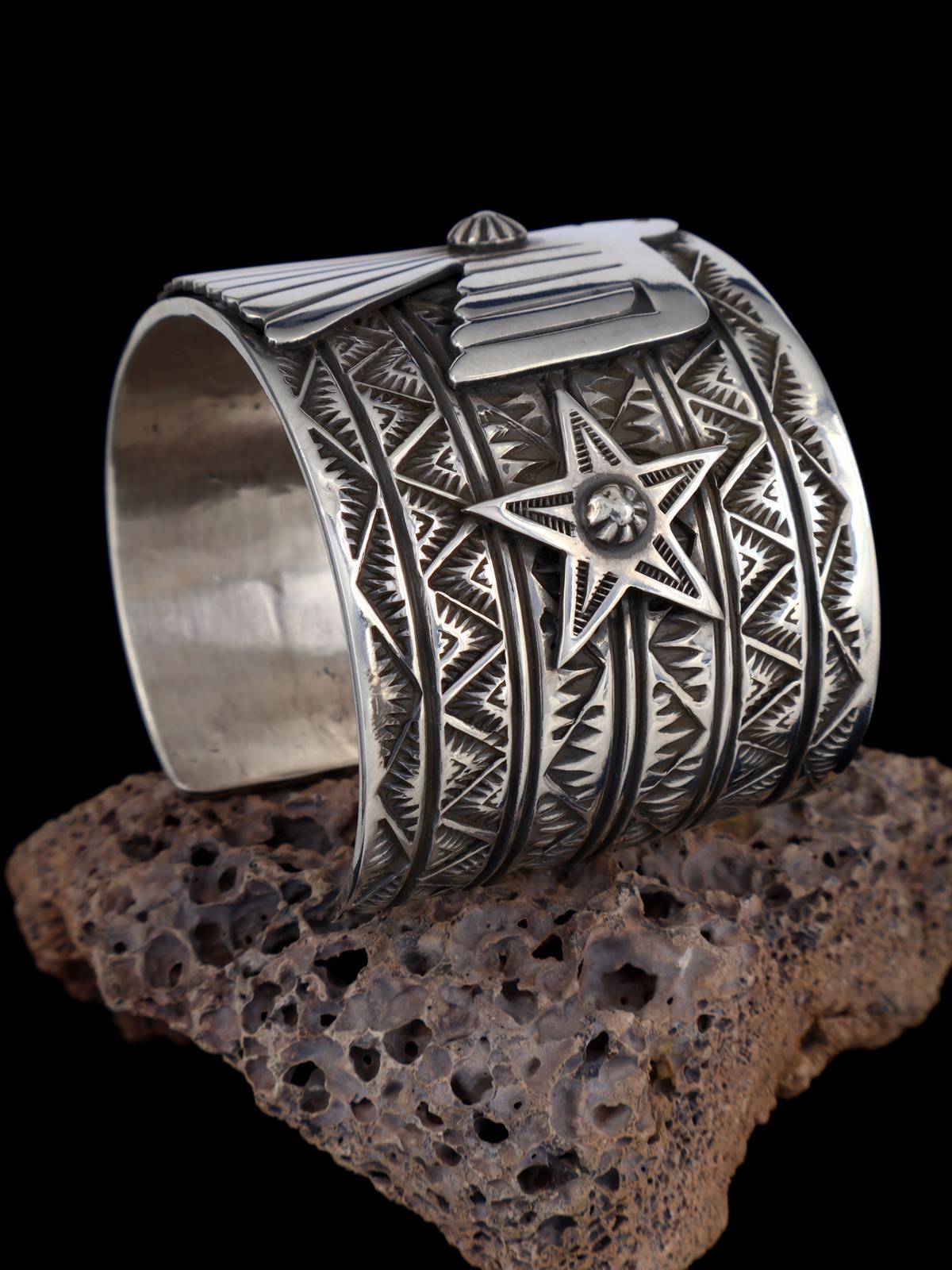 Native American Sterling Silver Thunderbird Cuff Bracelet - PuebloDirect.com