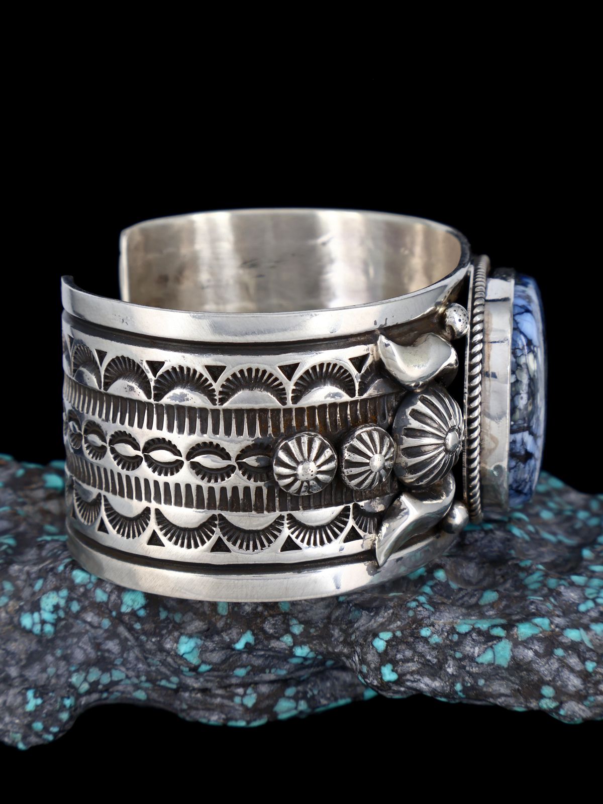 Native American Sterling Silver Wild Blue Cuff Bracelet - PuebloDirect.com