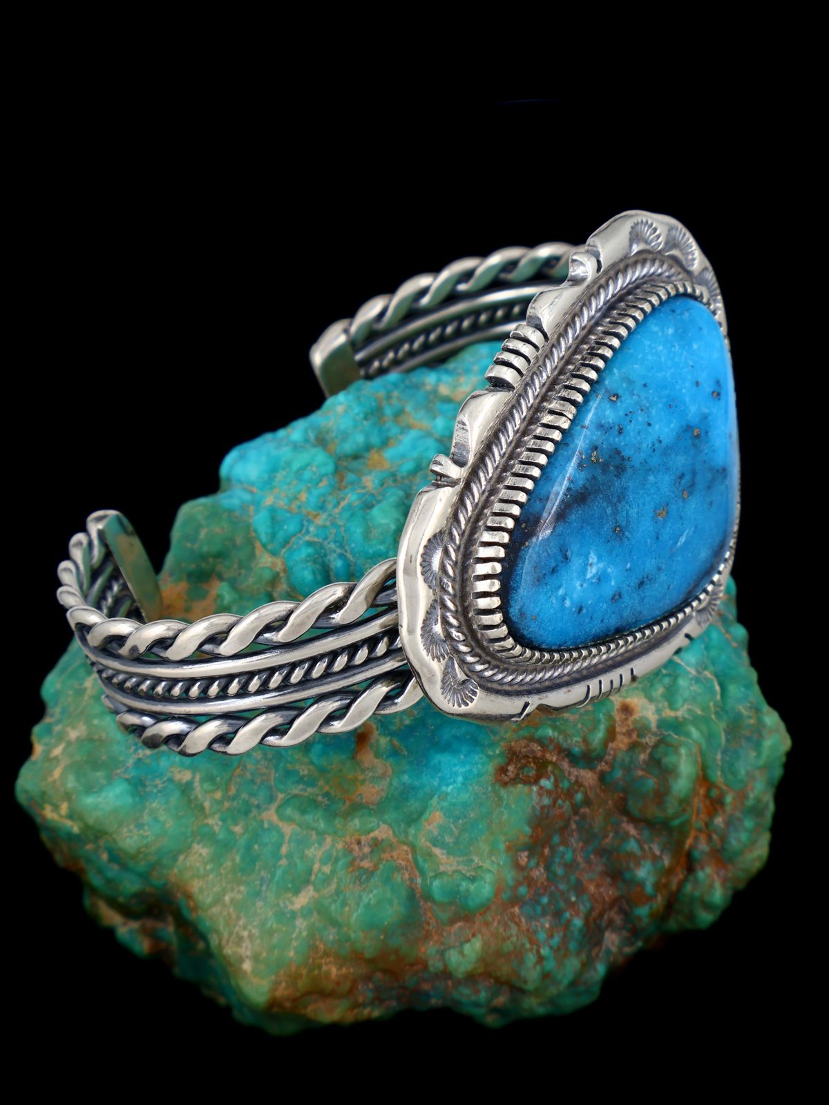 Native American Turquoise Sterling Silver Cuff Bracelet - PuebloDirect.com