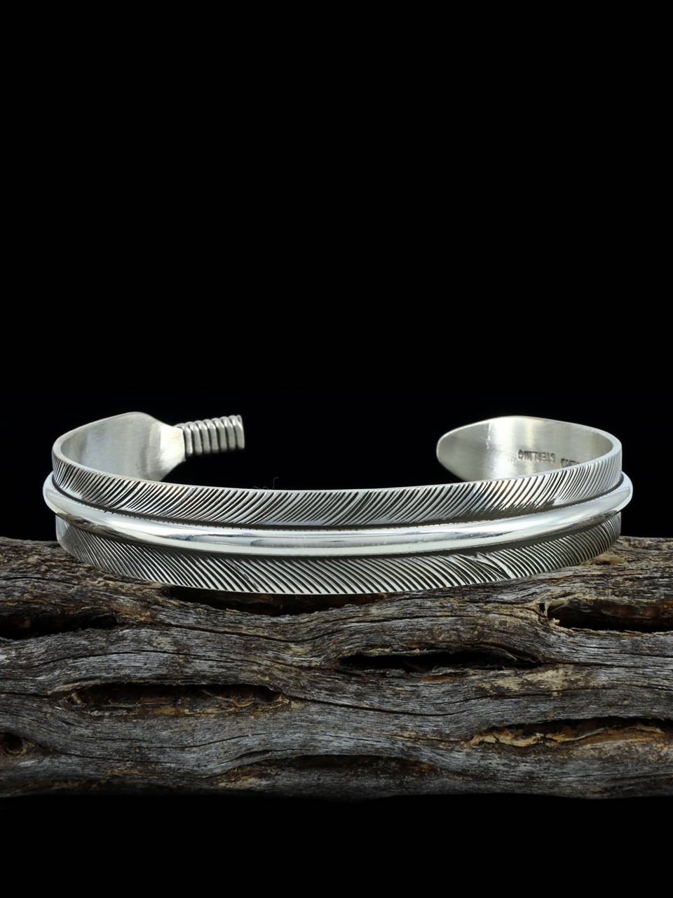 Native American Sterling Silver Feather Bracelet - PuebloDirect.com