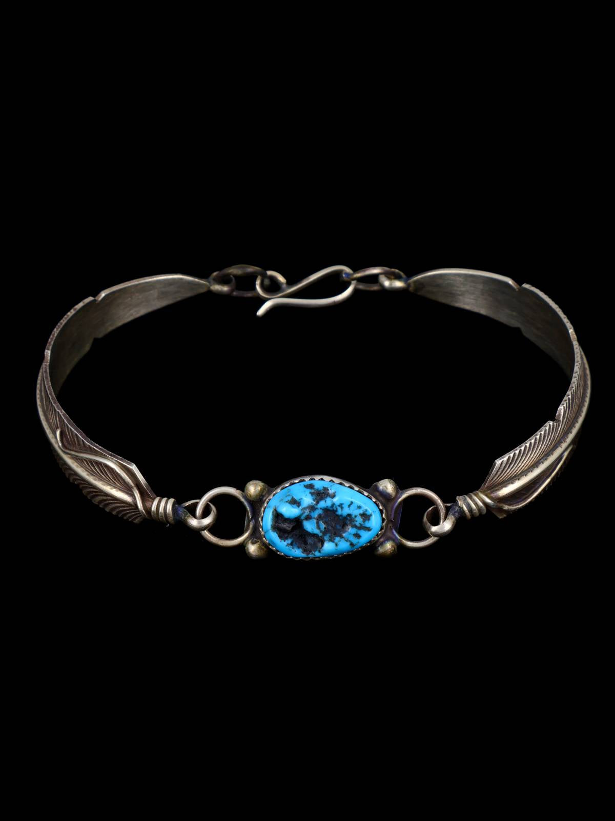 Native American Sterling Silver Turquoise Feather Link Bracelet