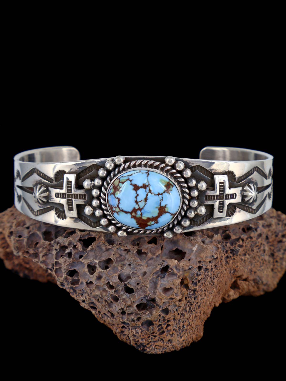 Navajo Sterling Silver Golden Hill Turquoise Cross Cuff Bracelet