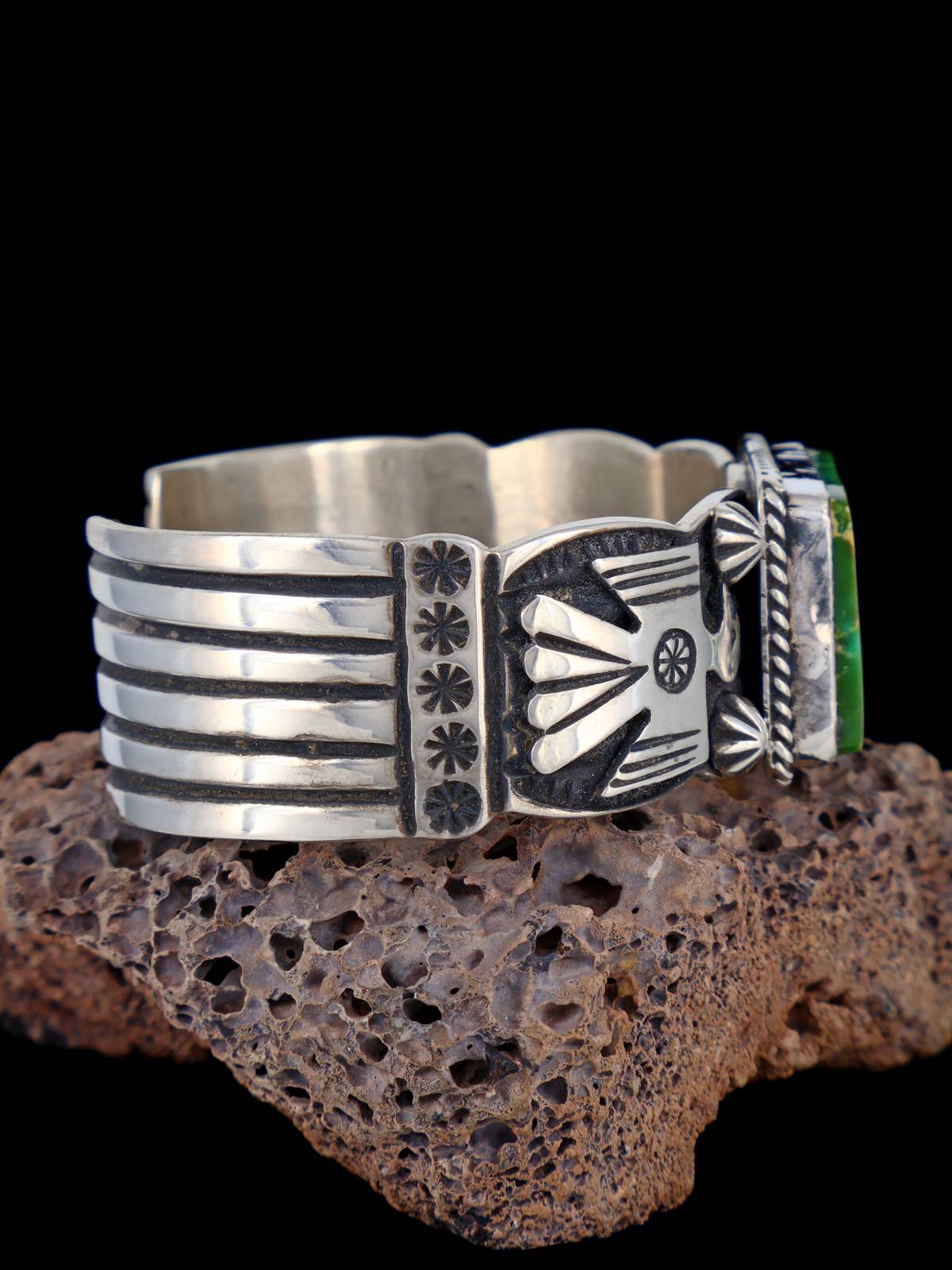 Navajo Jewelry Sterling Silver Natural Royston Turquoise Thunderbird Cuff Bracelet