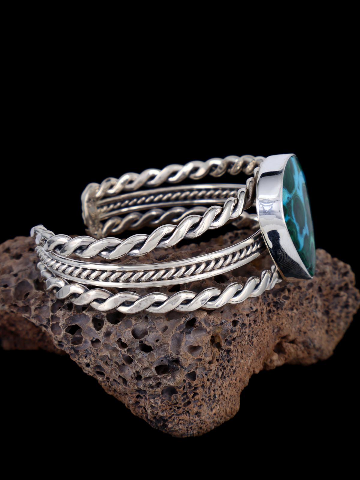 Native American Azurite and Malachite Sterling Silver Cuff Bracelet