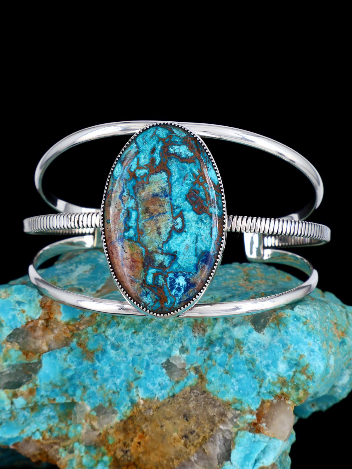 Native American Chrysocolla Sterling Silver Cuff Bracelet - PuebloDirect.com