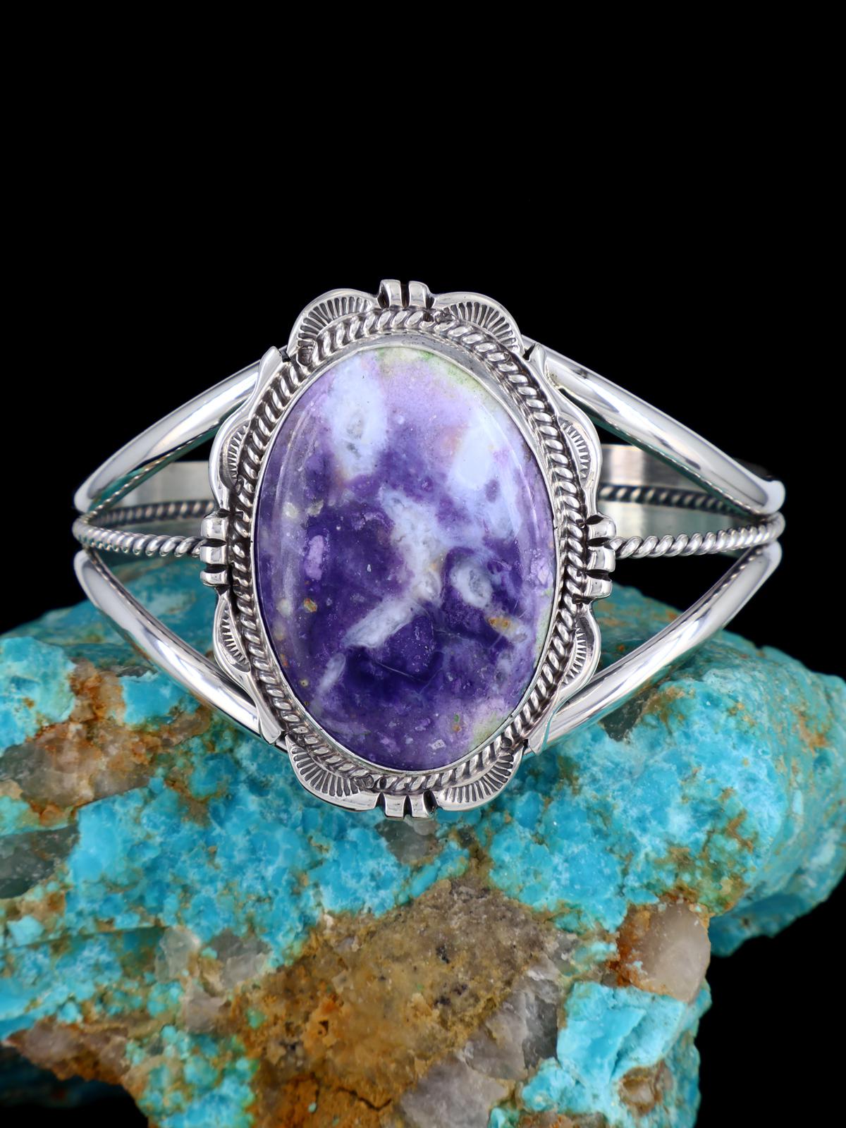 Native American Morado Opal Sterling Silver Cuff Bracelet - PuebloDirect.com