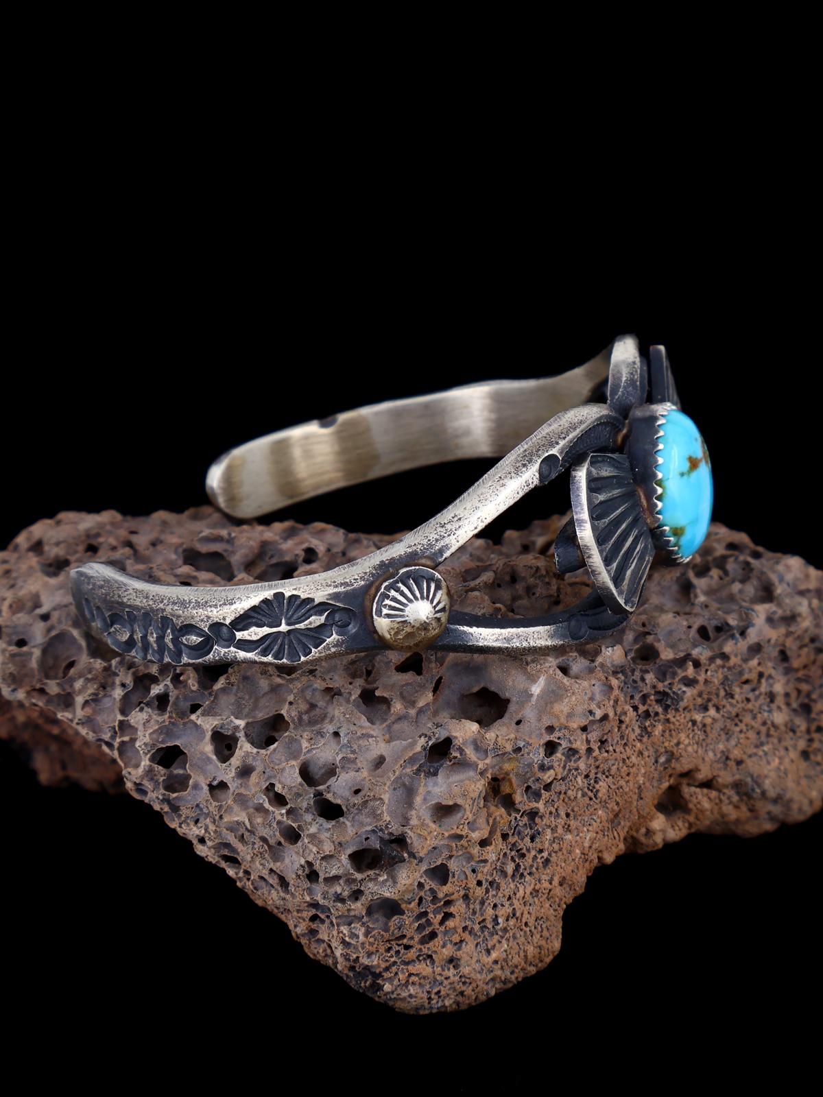 Native American Sterling Silver Sandcast Turquoise Bracelet