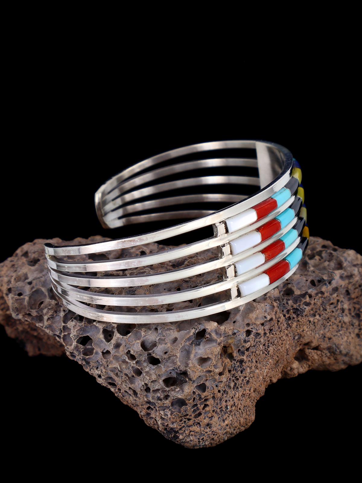 Native American Zuni Turquoise and Coral Inlay Bracelet