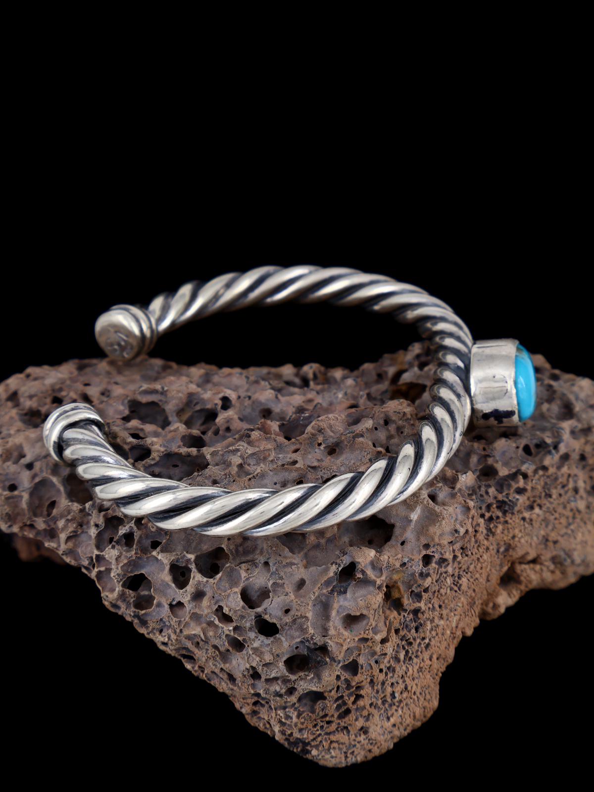 Navajo Turquoise Braided Sterling Silver Cuff Bracelet