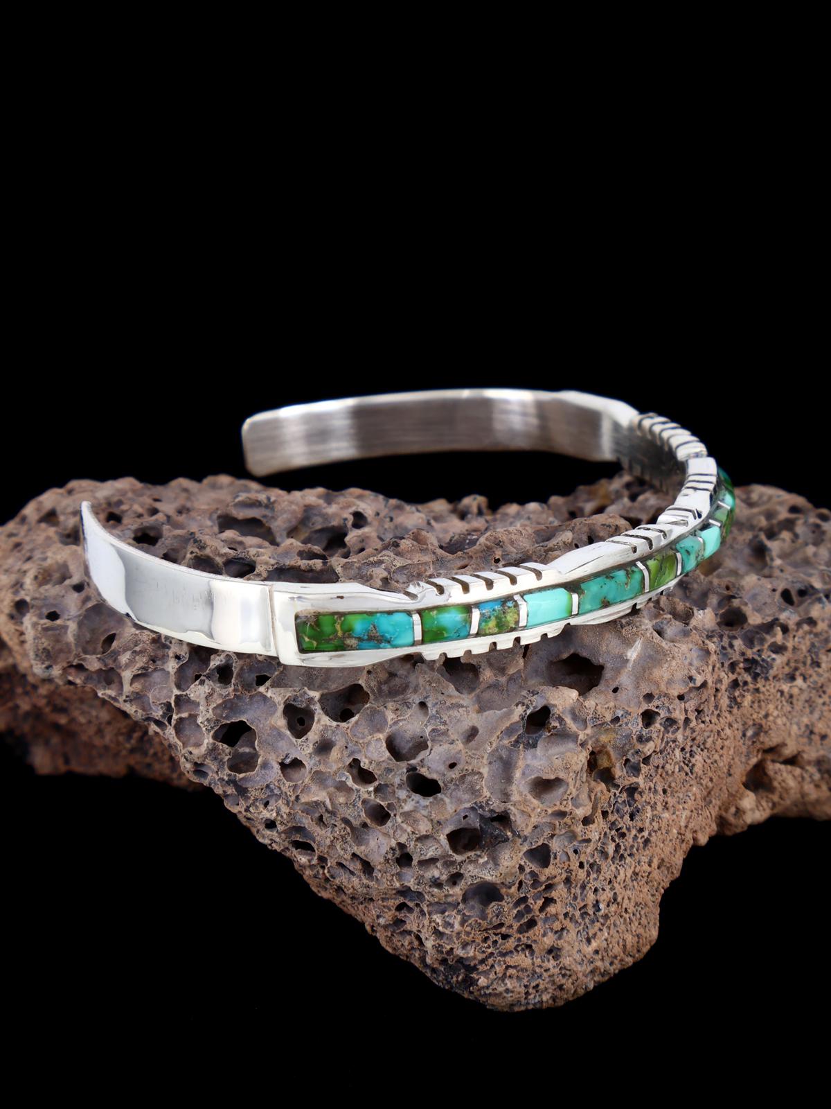 Single Row Sterling Silver Zuni Turquoise Inlay Bracelet